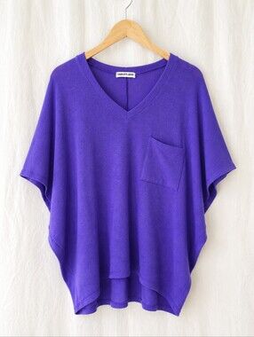 Charlotte Avery Purple Oversized Knit Poncho Pocket Top Dolman Boho USA